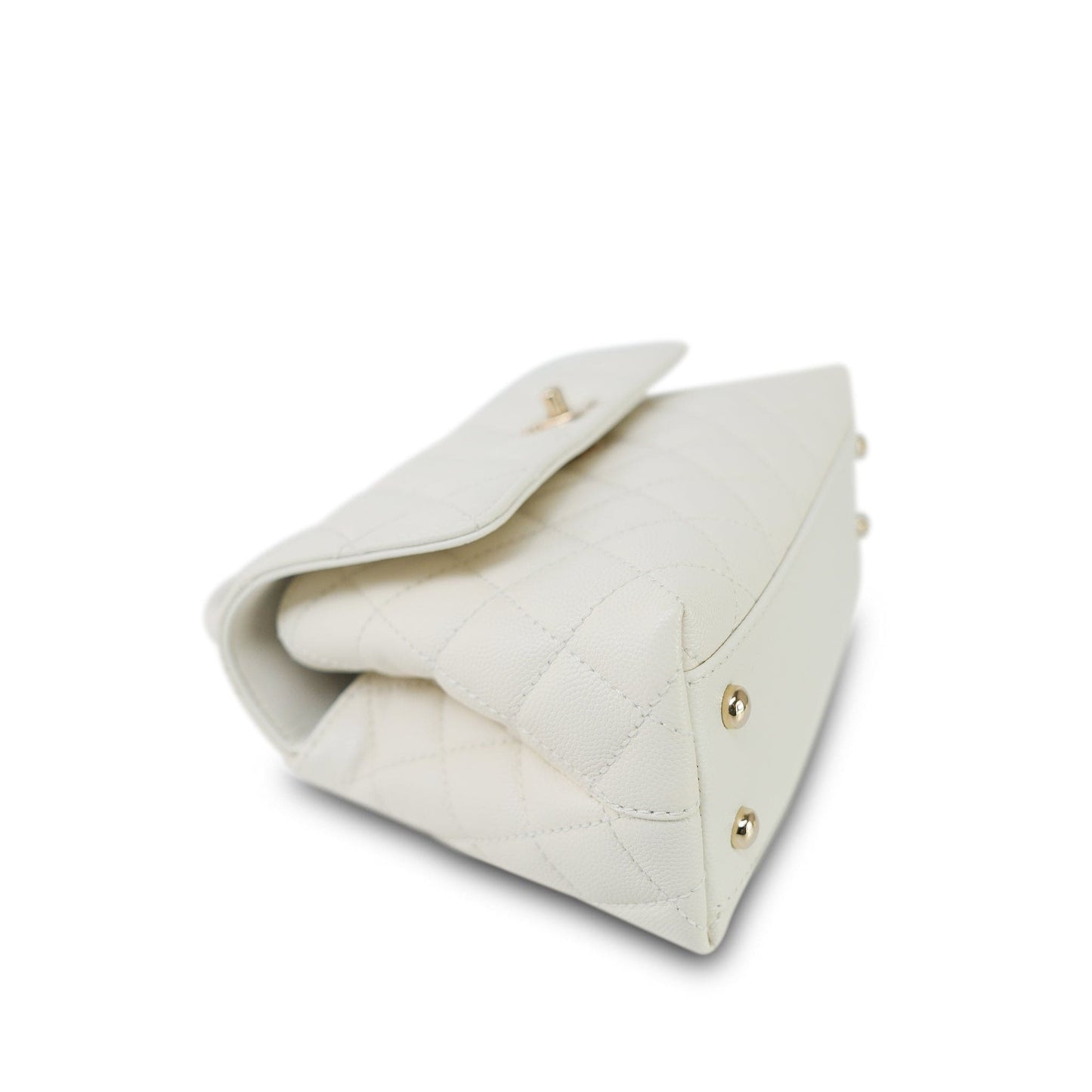 21A White Caviar Quilted Small Coco Handle LGHW