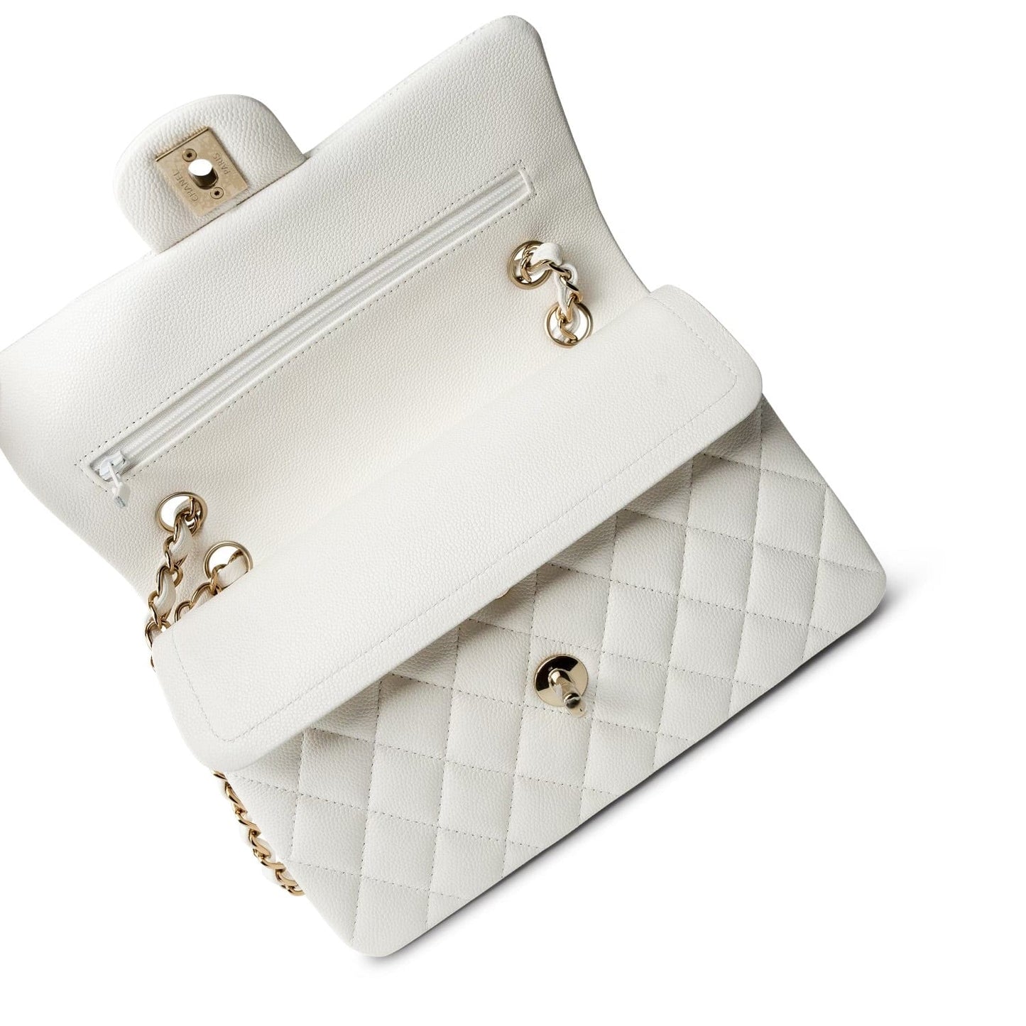 White Caviar Quilted Classic Flap Small LGHW