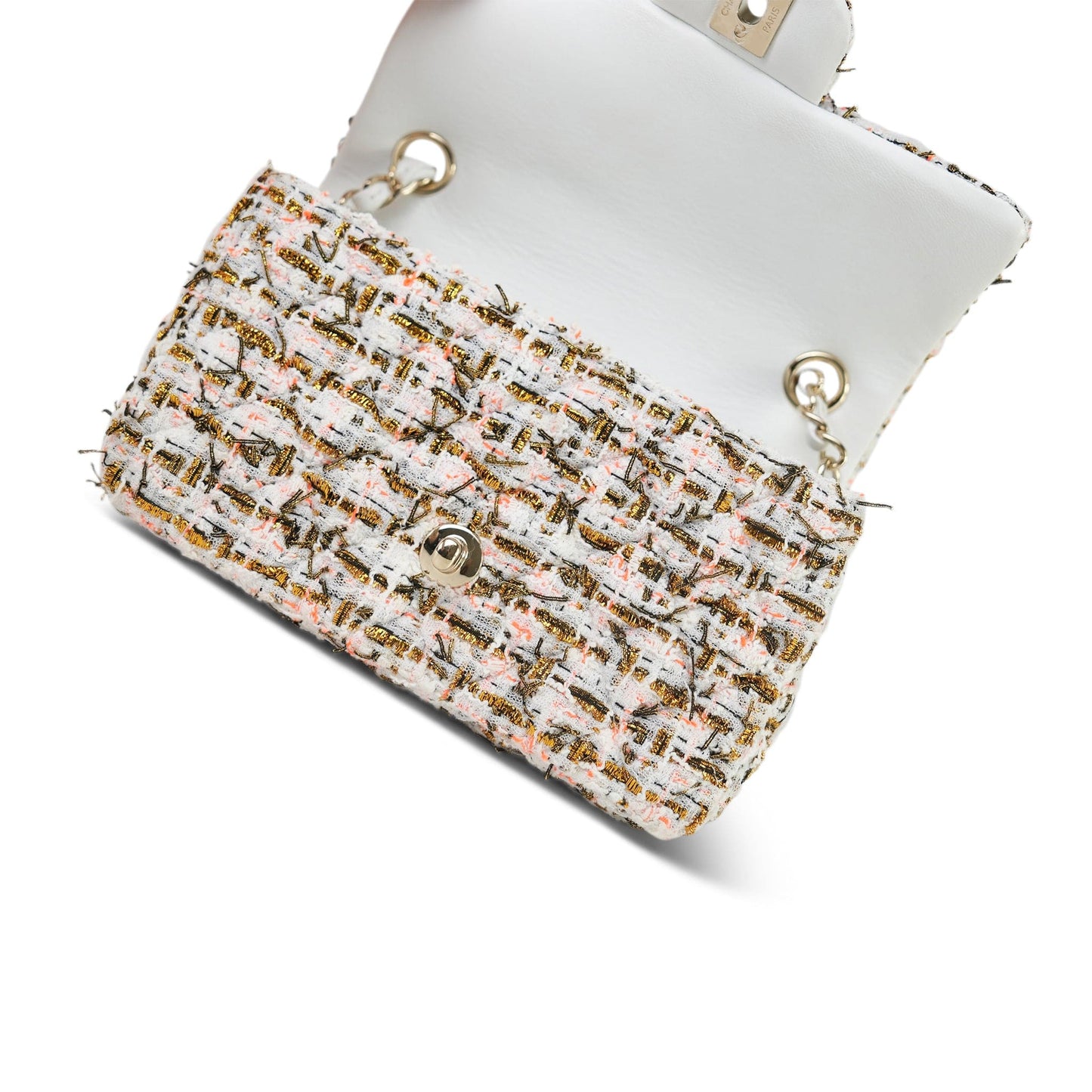 19C White/Orange/Gold Tweed Quilted Mini Rectangular Flap LGHW