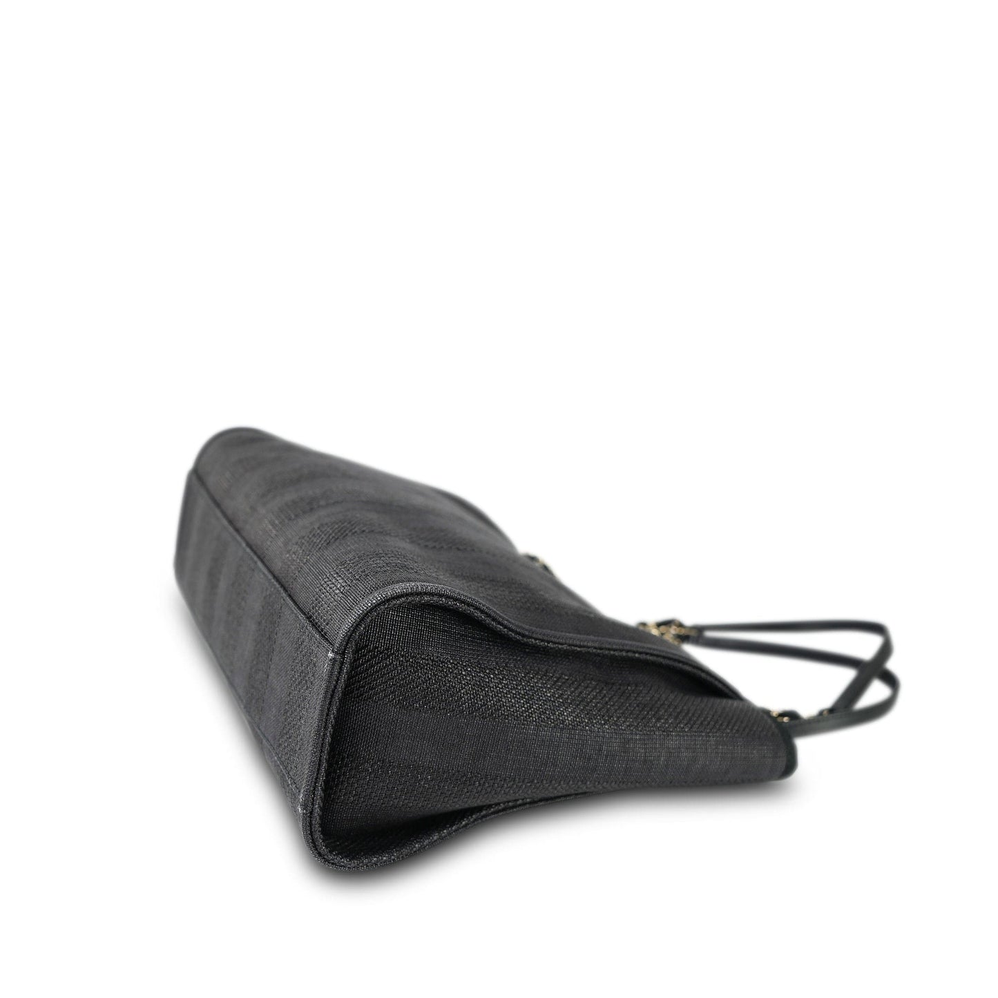 20P Black Stripe Raffia Deauville Shopping Tote Small Light Gold Hardware