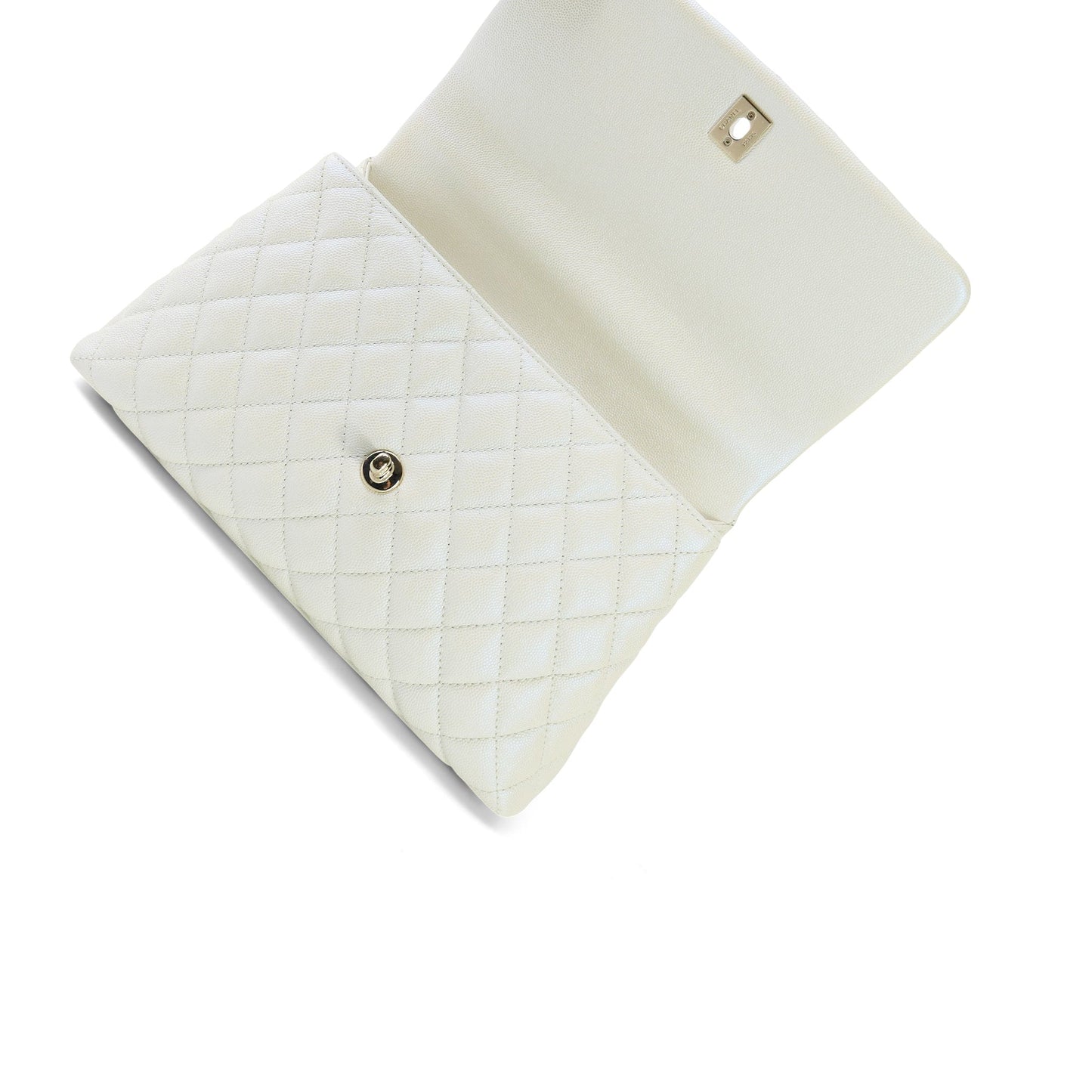 20K White Iridescent Caviar Quilted Coco Handle Medium Light Gold Hardware