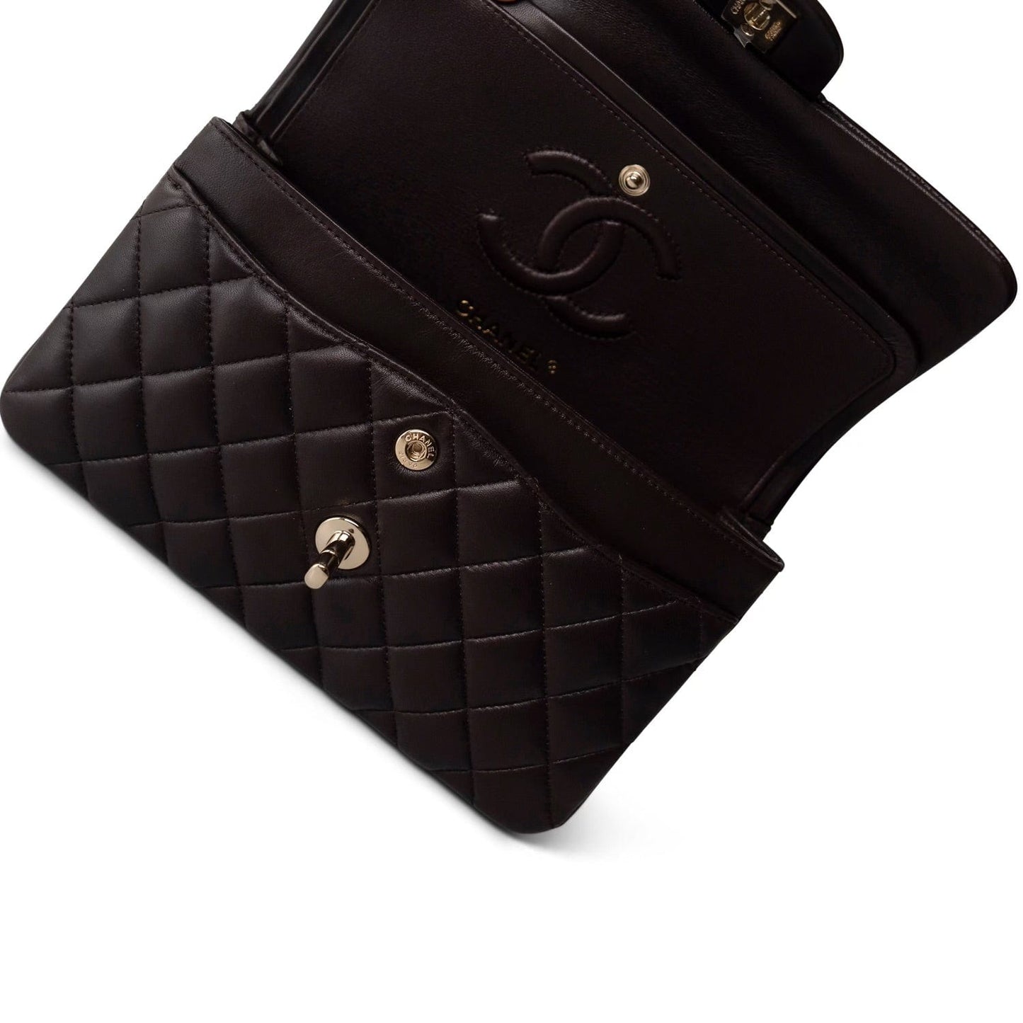 21A Dark Brown Lambskin Quilted Classic Flap Small LGHW