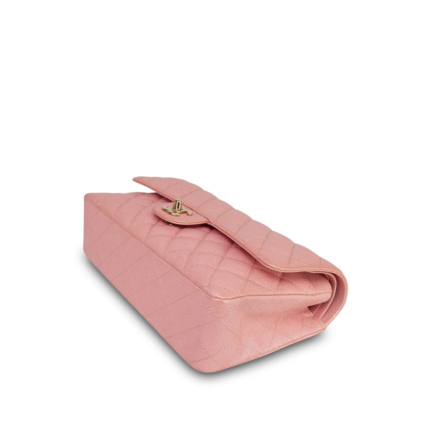 19S Iridescent Pink Caviar Quilted Classic Flap Medium LGHW