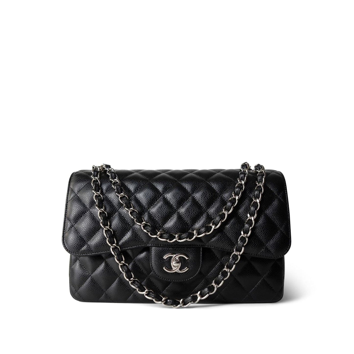18B Black Caviar Quilted Jumbo Classic Flap SHW