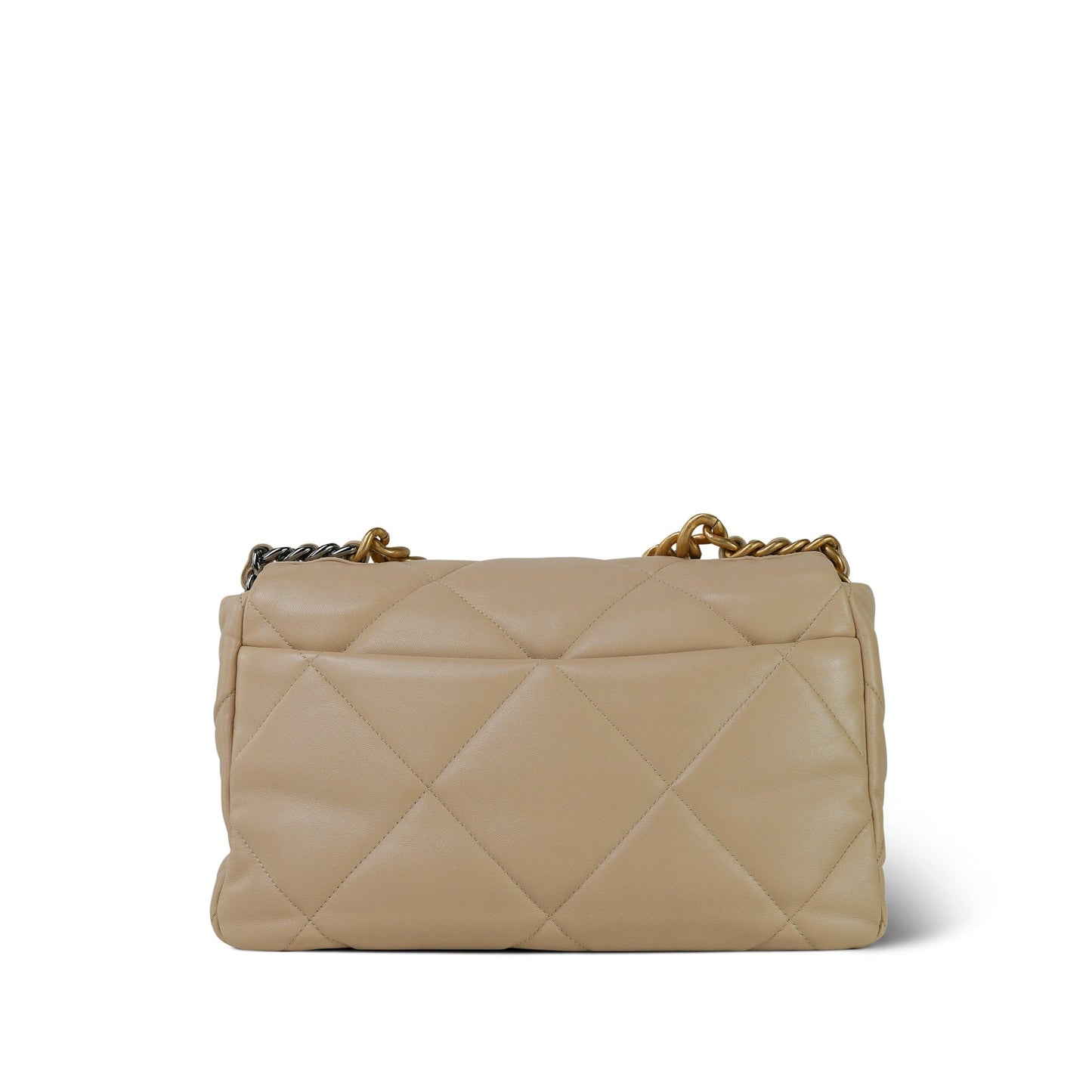 21B Beige Lambskin Quilted 19 Flap Medium/Large Mixed Hardware