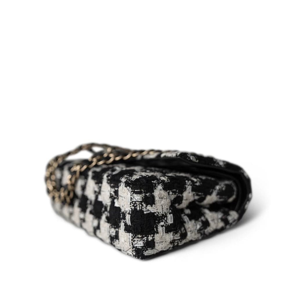 20S Black White Houndstooth Tweed Quilted Classic Flap Medium LGHW