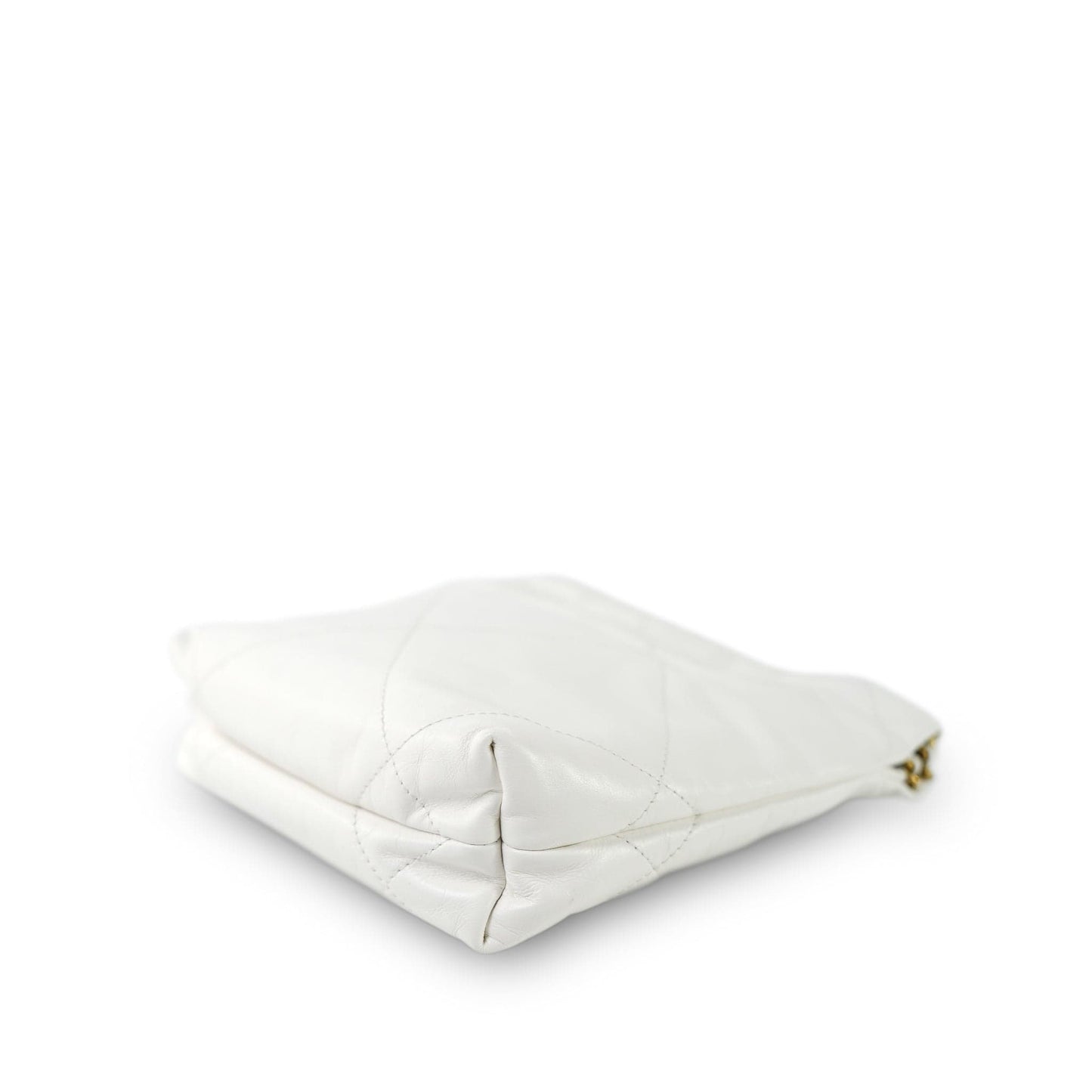 White Calfskin Quilted Mini 22 Bag Aged Gold Hardware