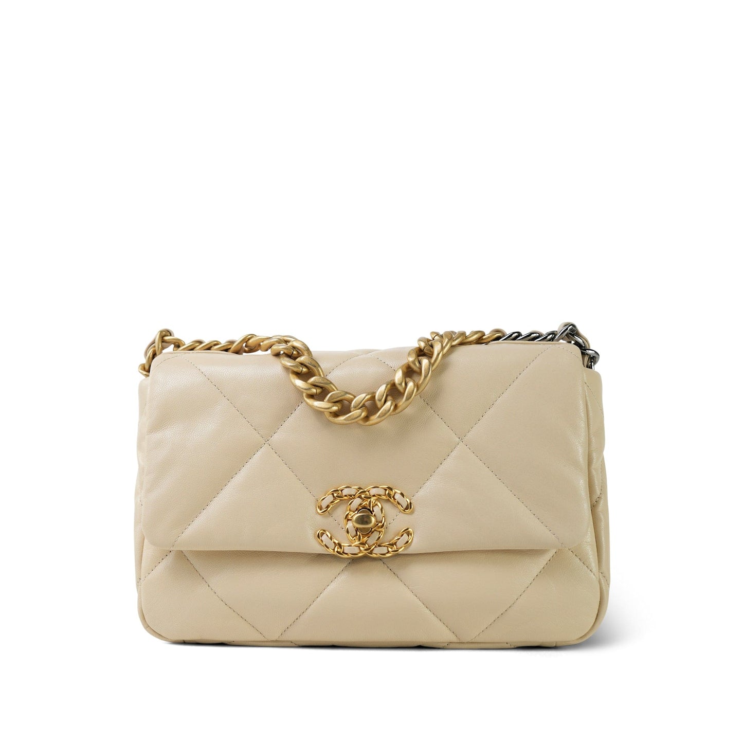 20A Light Beige Goatskin Quilted 19 Flap Small Mixed Hardware