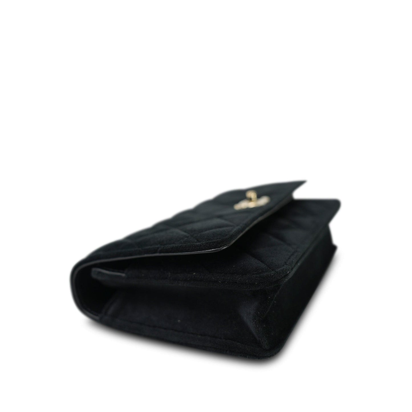 20A Black Velvet Quilted Crystal Pearl Crush Wallet On Chain WOC LGHW