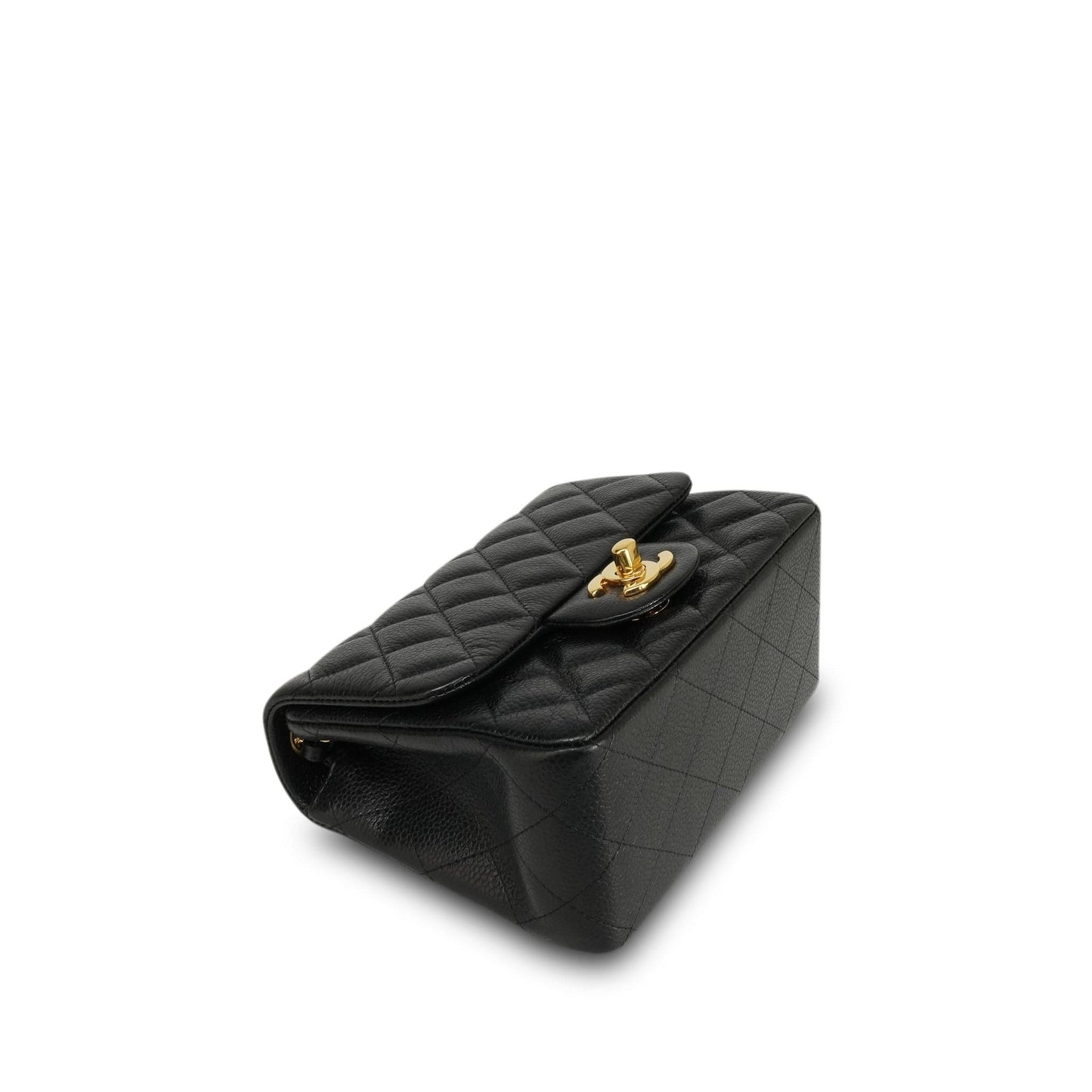 12A Black Caviar Quilted Mini Square Flap Gold Hardware