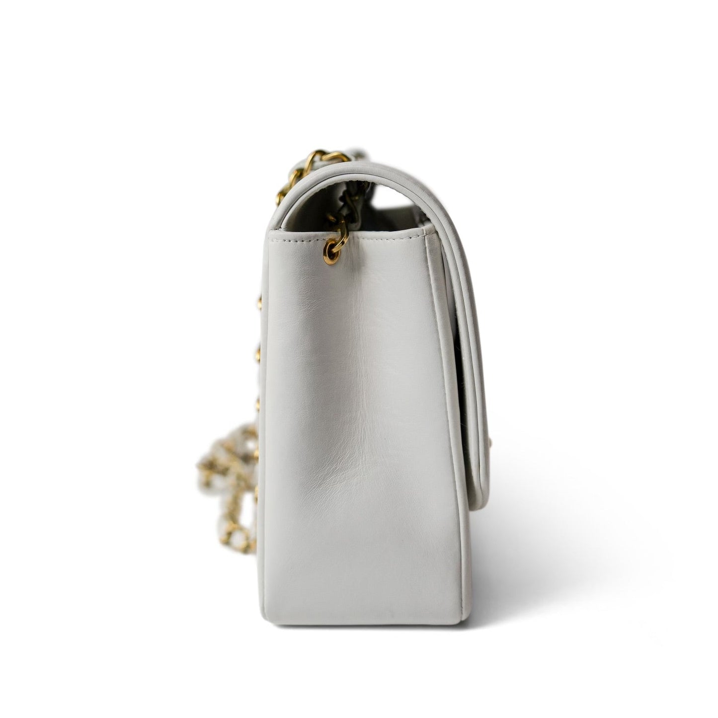 Vintage White Lambskin Quilted Diana Flap Medium GHW