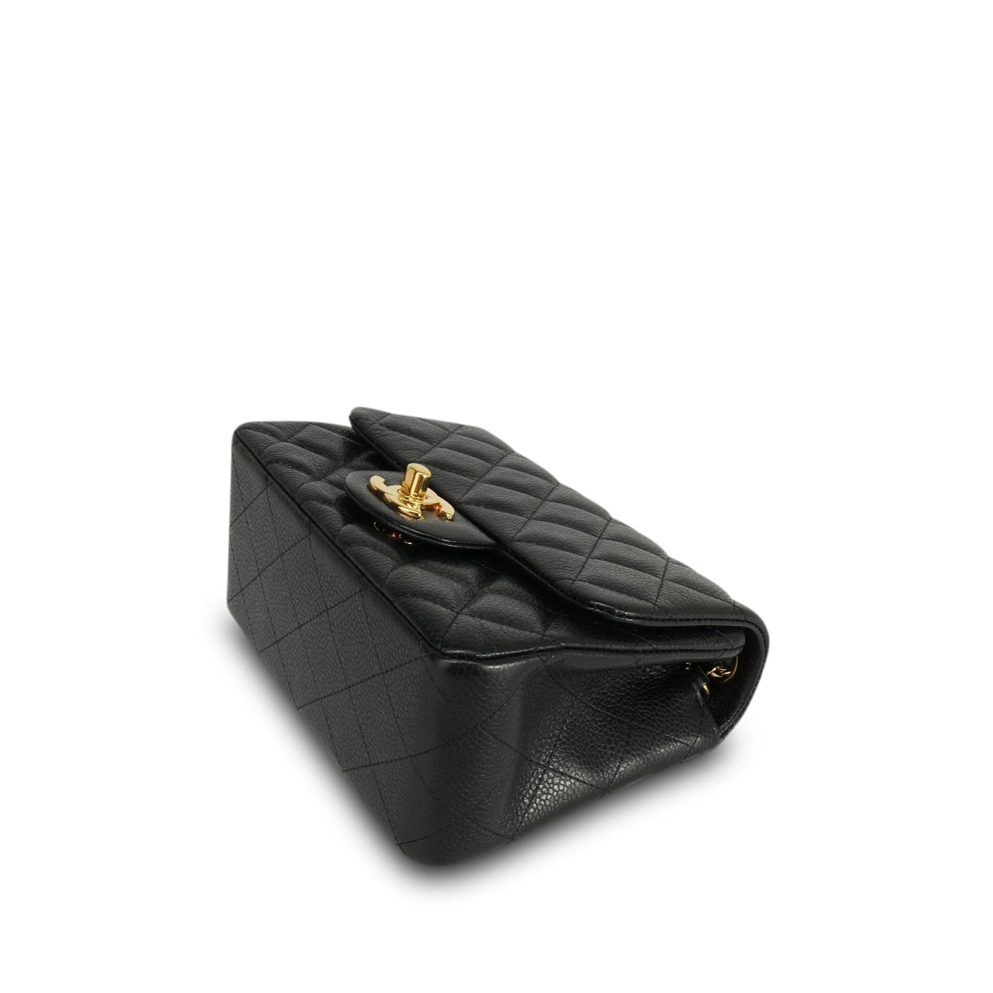 12A Black Caviar Quilted Mini Square Flap Gold Hardware