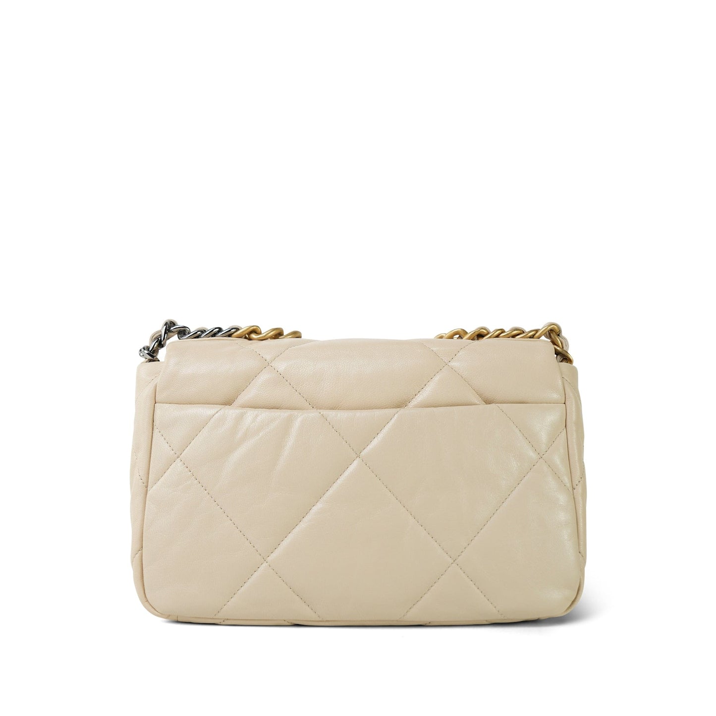 20A Light Beige Goatskin Quilted 19 Flap Small Mixed Hardware