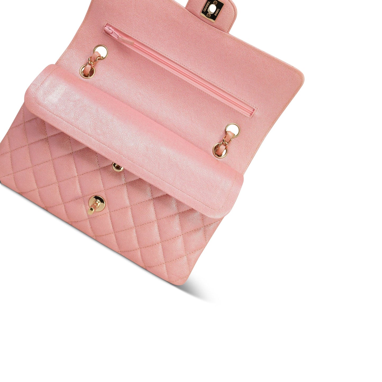 19S Iridescent Pink Caviar Quilted Classic Flap Medium LGHW