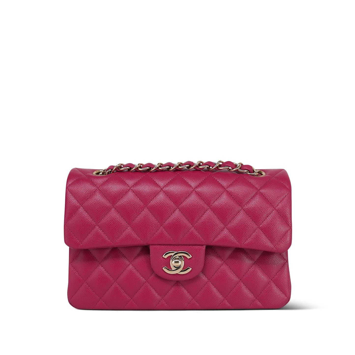 21A Dark Pink/Raspberry Caviar Quilted Classic Flap Small Light Gold Hardware