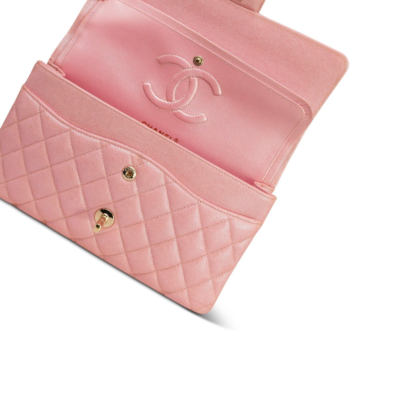 19S Iridescent Pink Caviar Quilted Classic Flap Medium LGHW