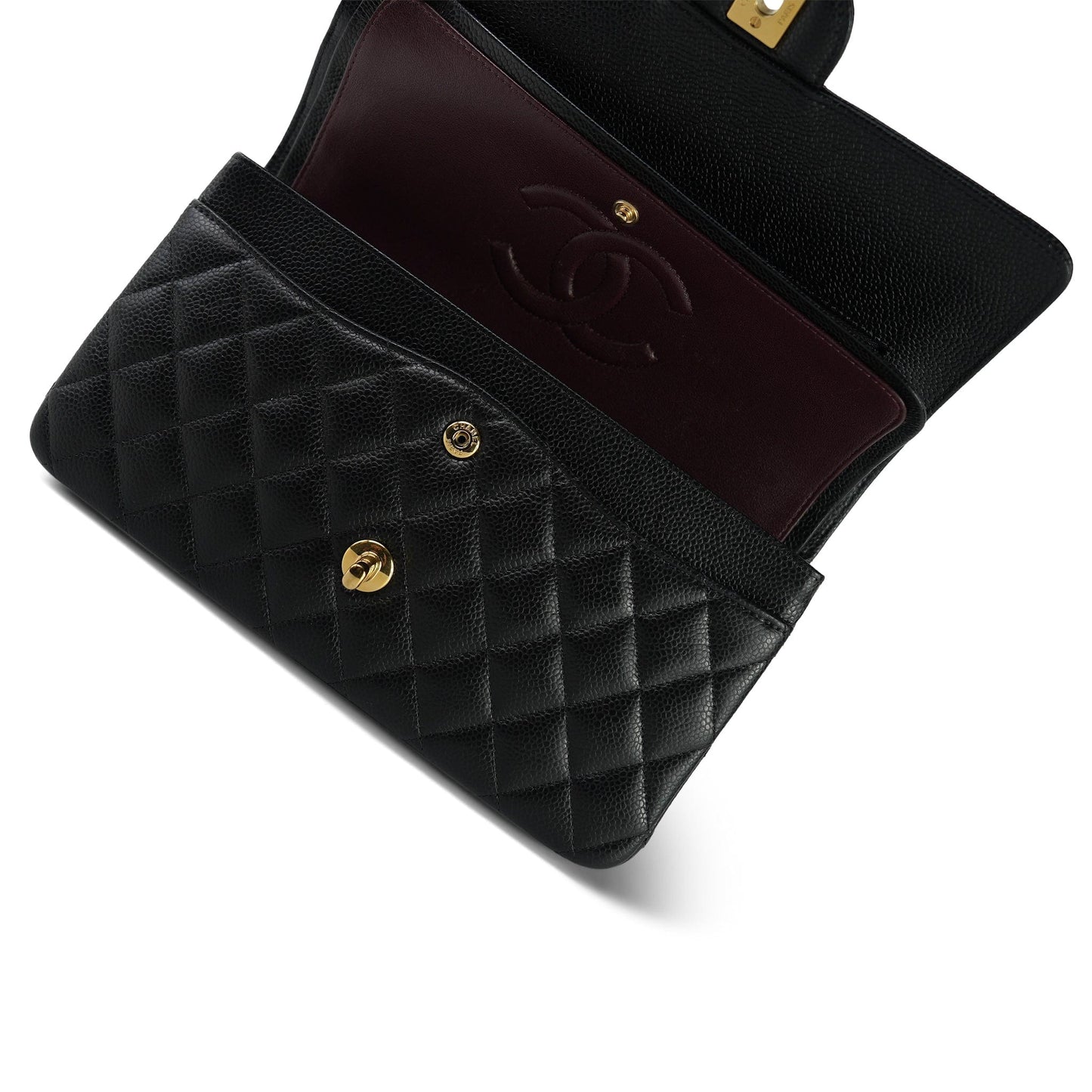 20C Black Caviar Quilted Classic Flap Medium Gold Hardware