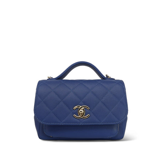 20P Blue Caviar Quilted Business Affinity Flap Small Light Gold Hardware