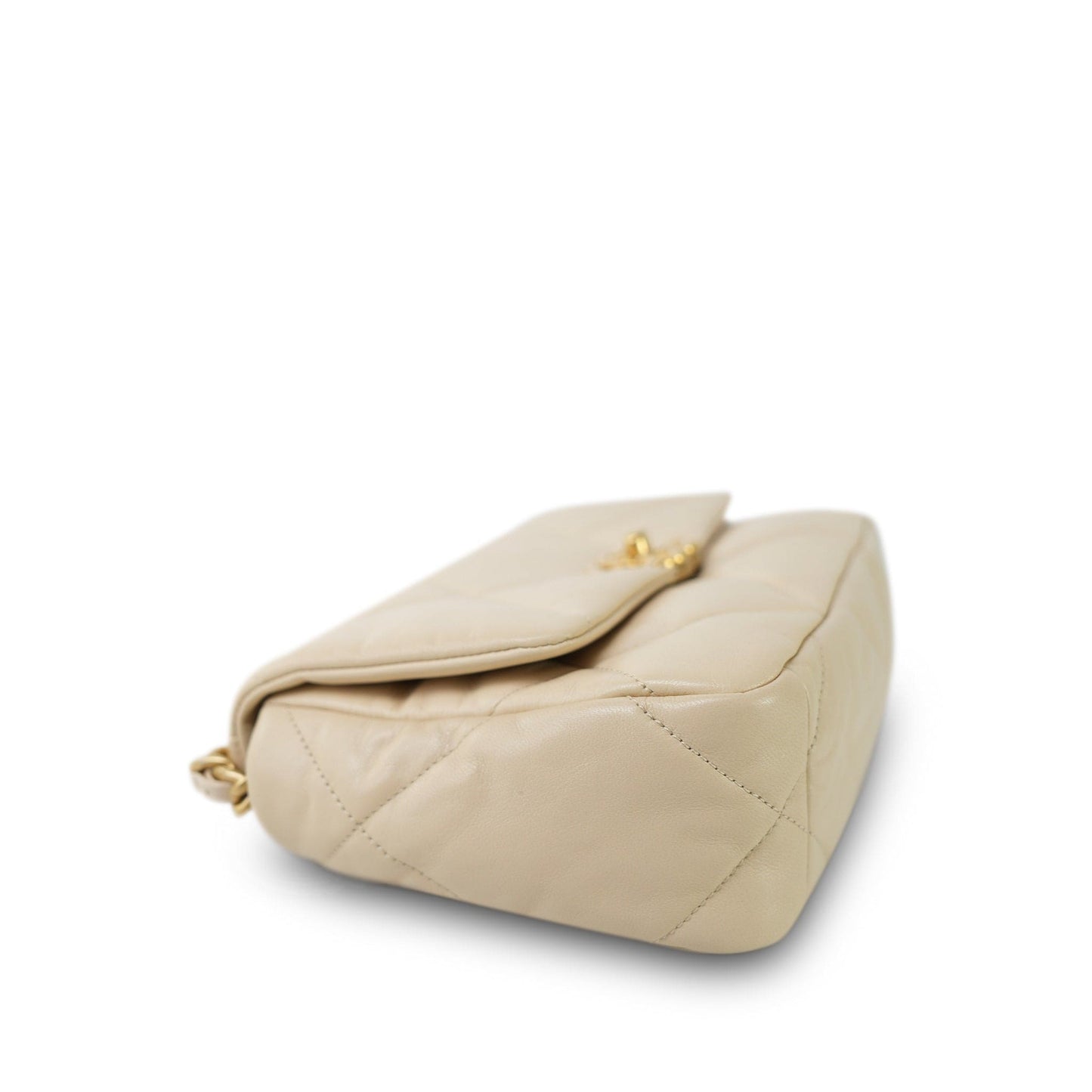 20A Light Beige Goatskin Quilted 19 Flap Small Mixed Hardware
