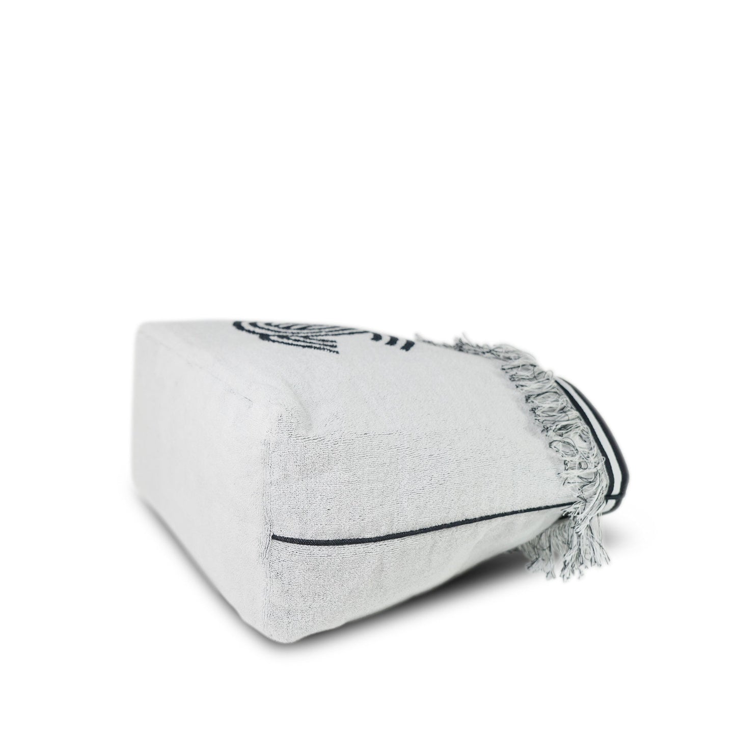 White/Black Terry Cloth Quilted CC Beach Tote with Towel Set