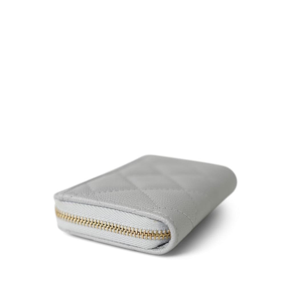 21A Light Grey Caviar Quilted Zip Coin Purse