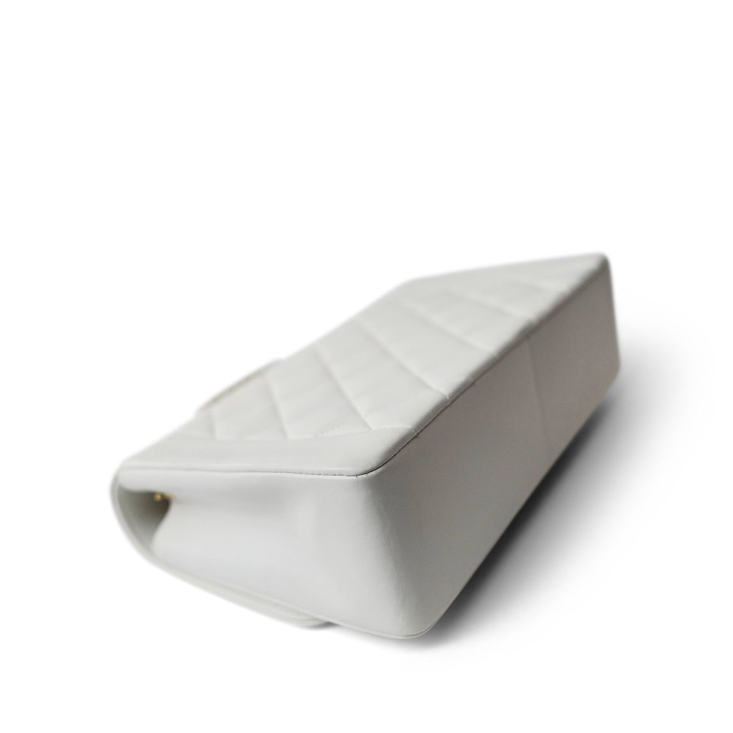 Vintage White Lambskin Quilted Diana Flap Medium GHW