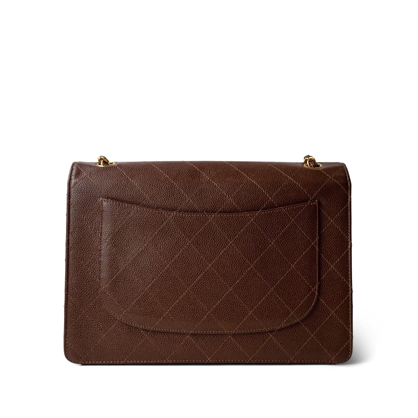 Vintage Brown Caviar Quilted Large Single Flap Bag GHW