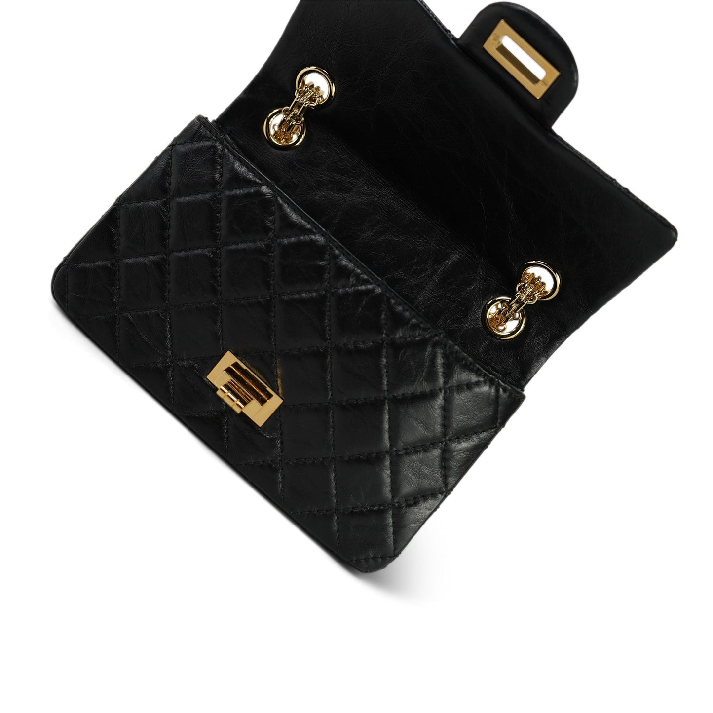 19A Black Aged Calfskin Quilted Mini Reissue 2.55 Flap Gold Hardware Light gold