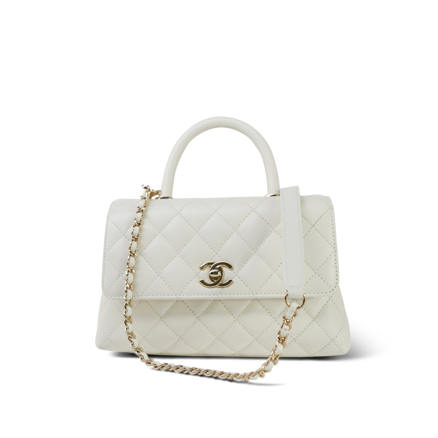 21A White Caviar Quilted Small Coco Handle LGHW