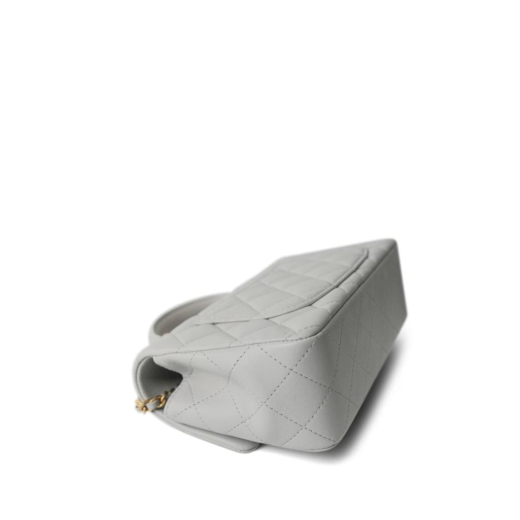 21A Grey Lambskin Quilted Mini Top Handle Aged Gold Hardware