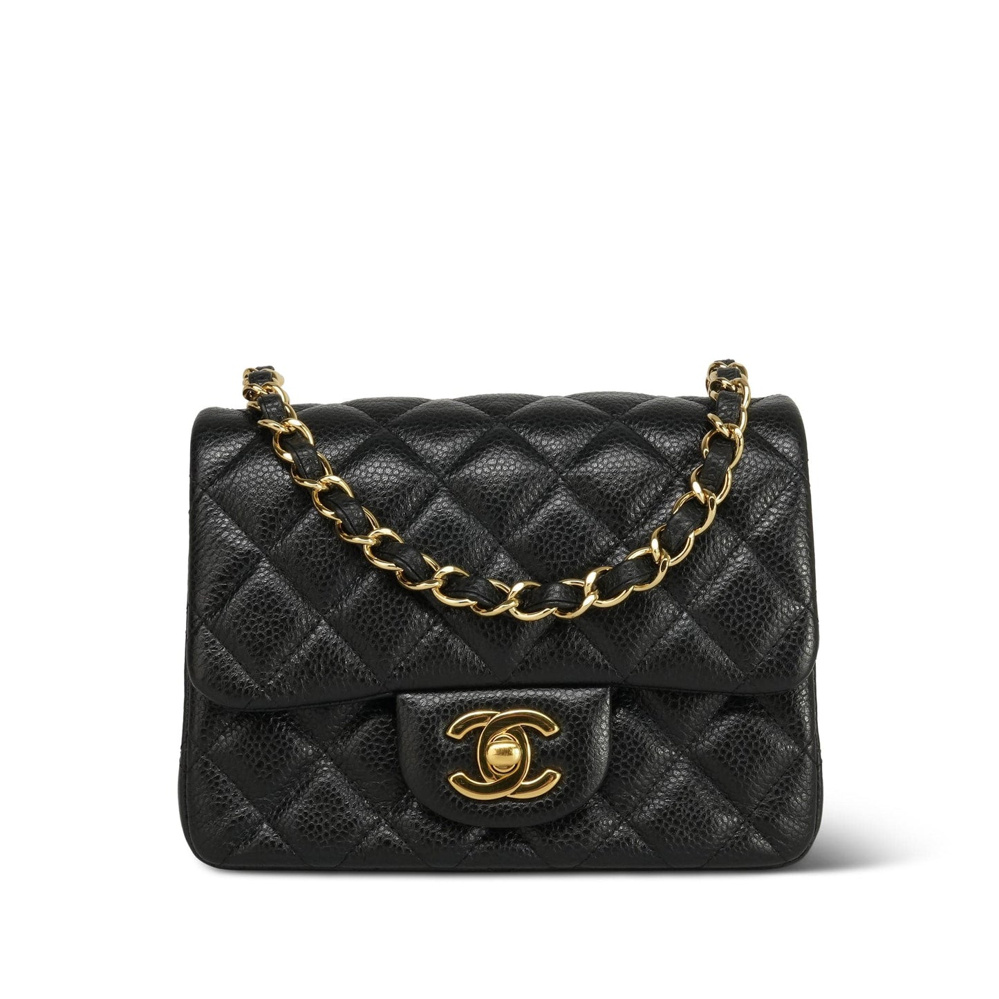 12A Black Caviar Quilted Mini Square Flap Gold Hardware