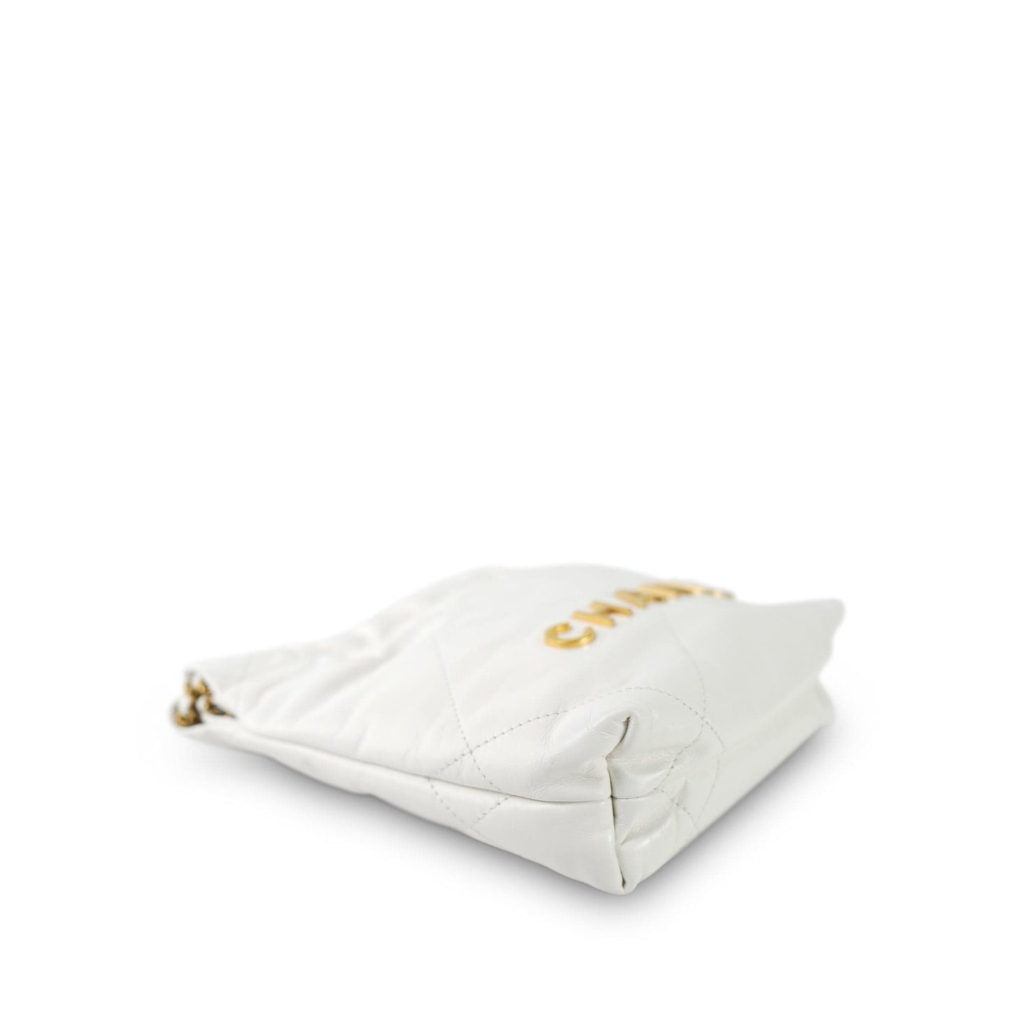 White Calfskin Quilted Mini 22 Bag Aged Gold Hardware