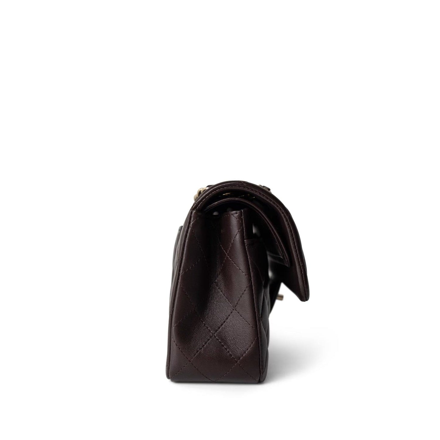 21A Dark Brown Lambskin Quilted Classic Flap Small LGHW