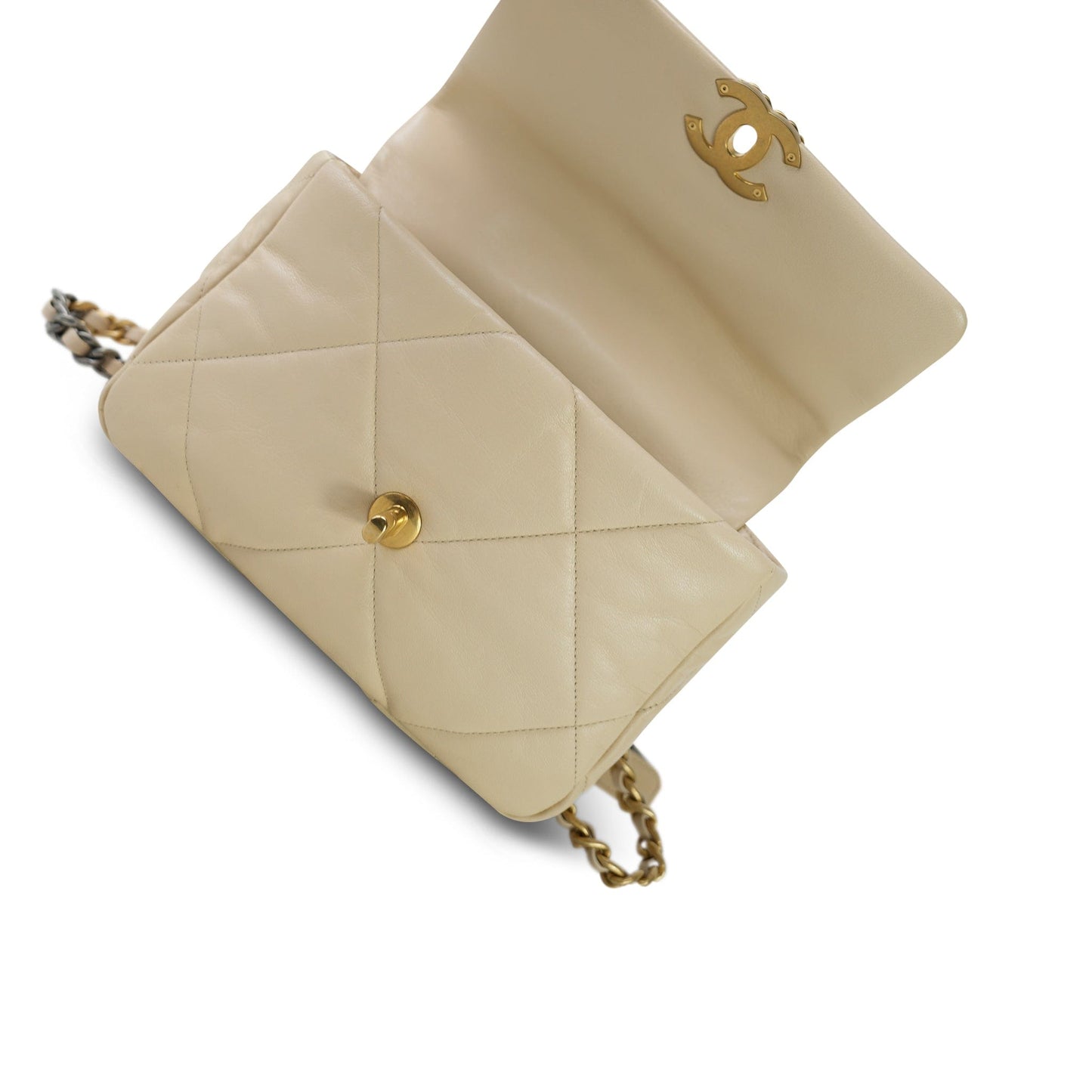 20A Light Beige Goatskin Quilted 19 Flap Small Mixed Hardware