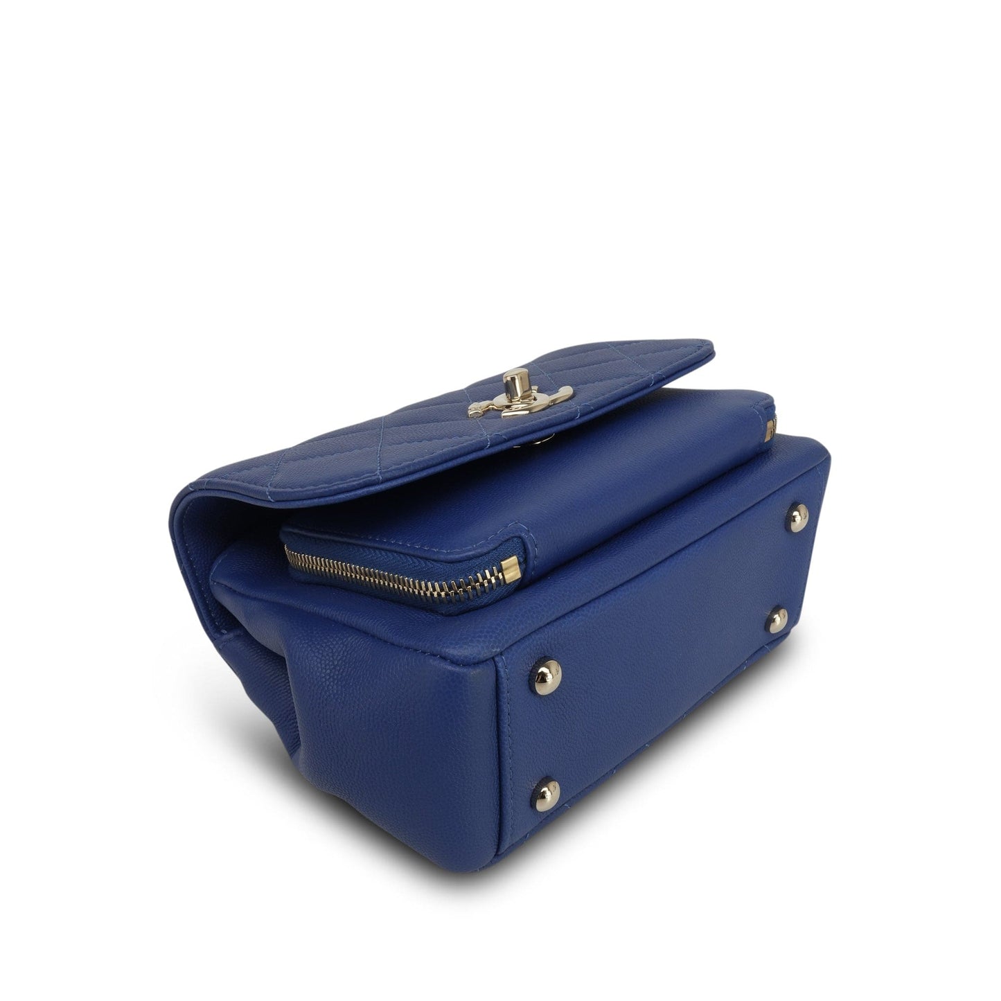 20P Blue Caviar Quilted Business Affinity Flap Small Light Gold Hardware