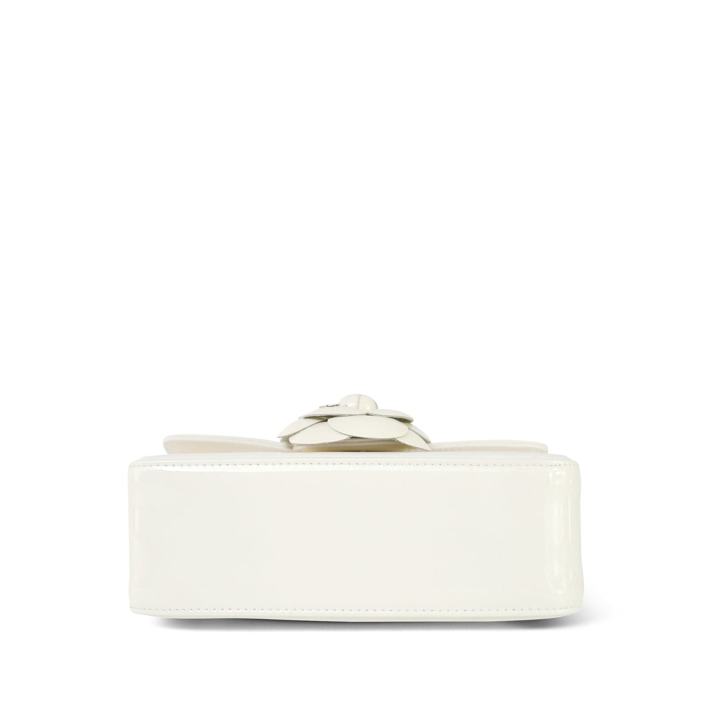 White Patent Camellia Single Flap Bag Silver Hardware