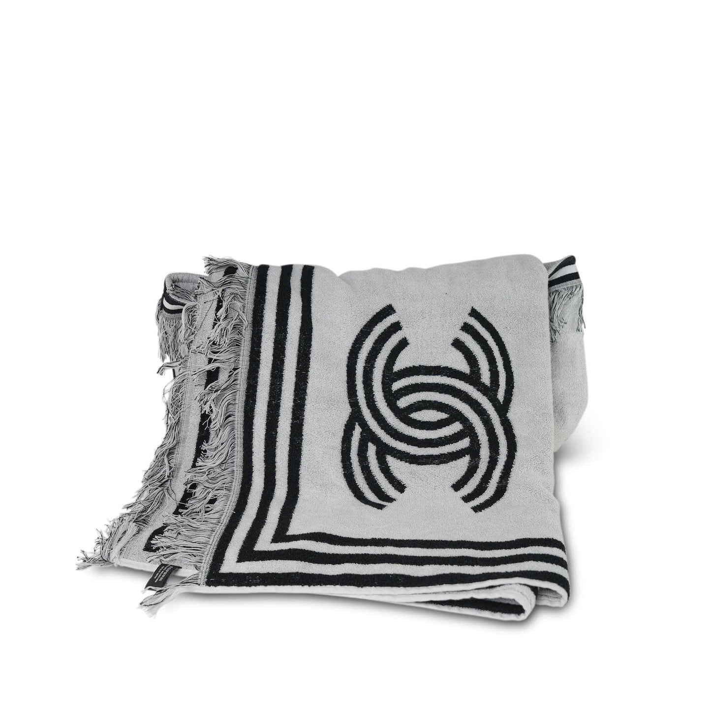 White/Black Terry Cloth Quilted CC Beach Tote with Towel Set