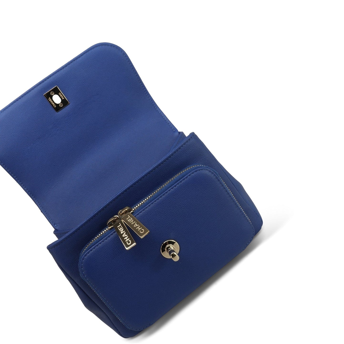 20P Blue Caviar Quilted Business Affinity Flap Small Light Gold Hardware