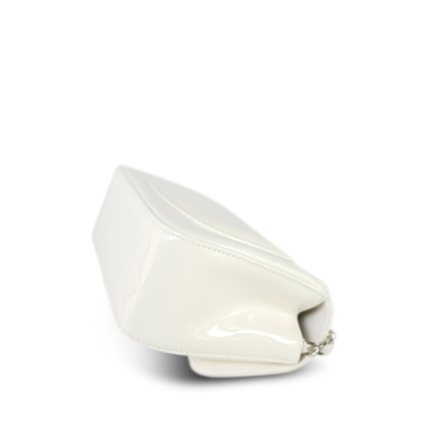 White Patent Camellia Single Flap Bag Silver Hardware