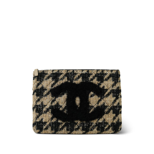 19K Beige/Black Tweed Shearling O-Case Pouch