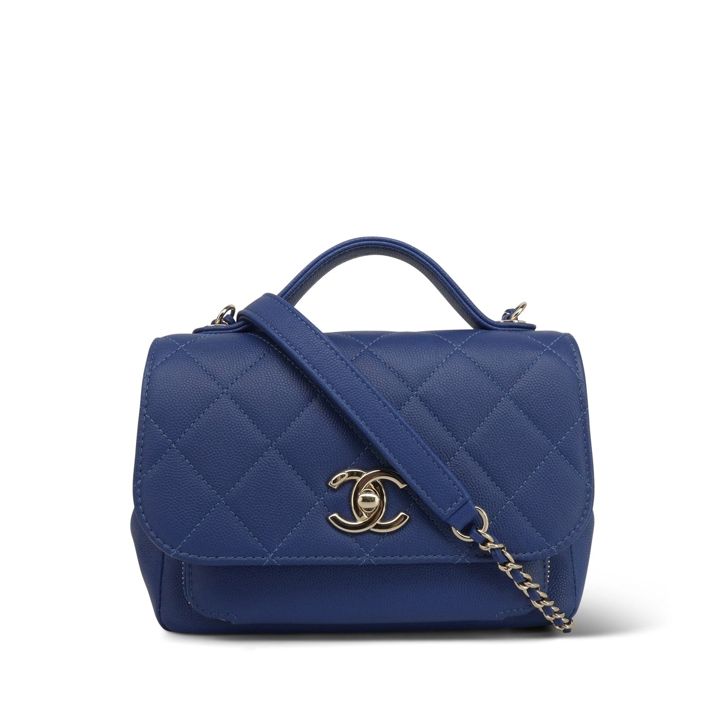 20P Blue Caviar Quilted Business Affinity Flap Small Light Gold Hardware