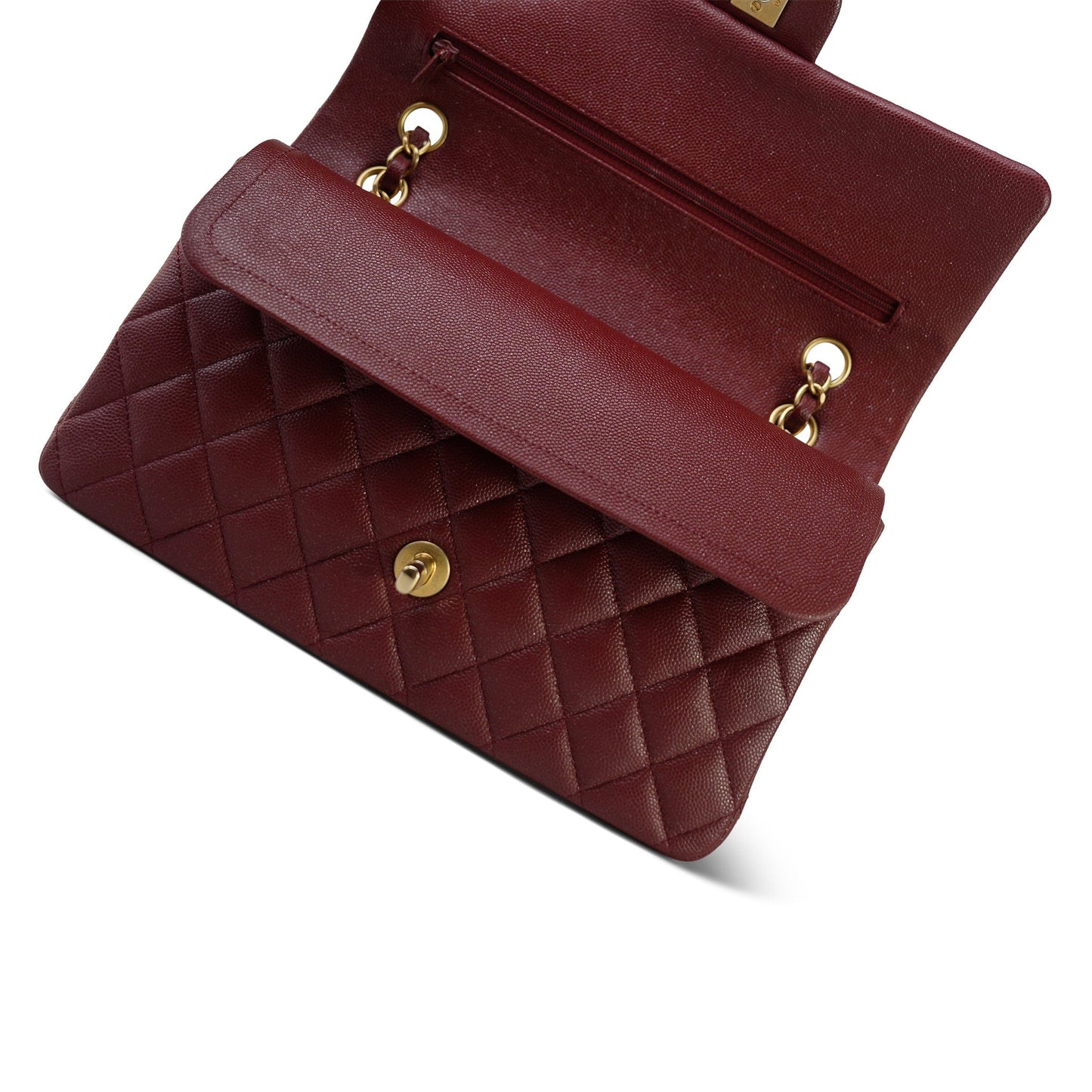18C Dark Red Glittery Caviar Quilted Medium Classic Flap Aged Gold Hardware
