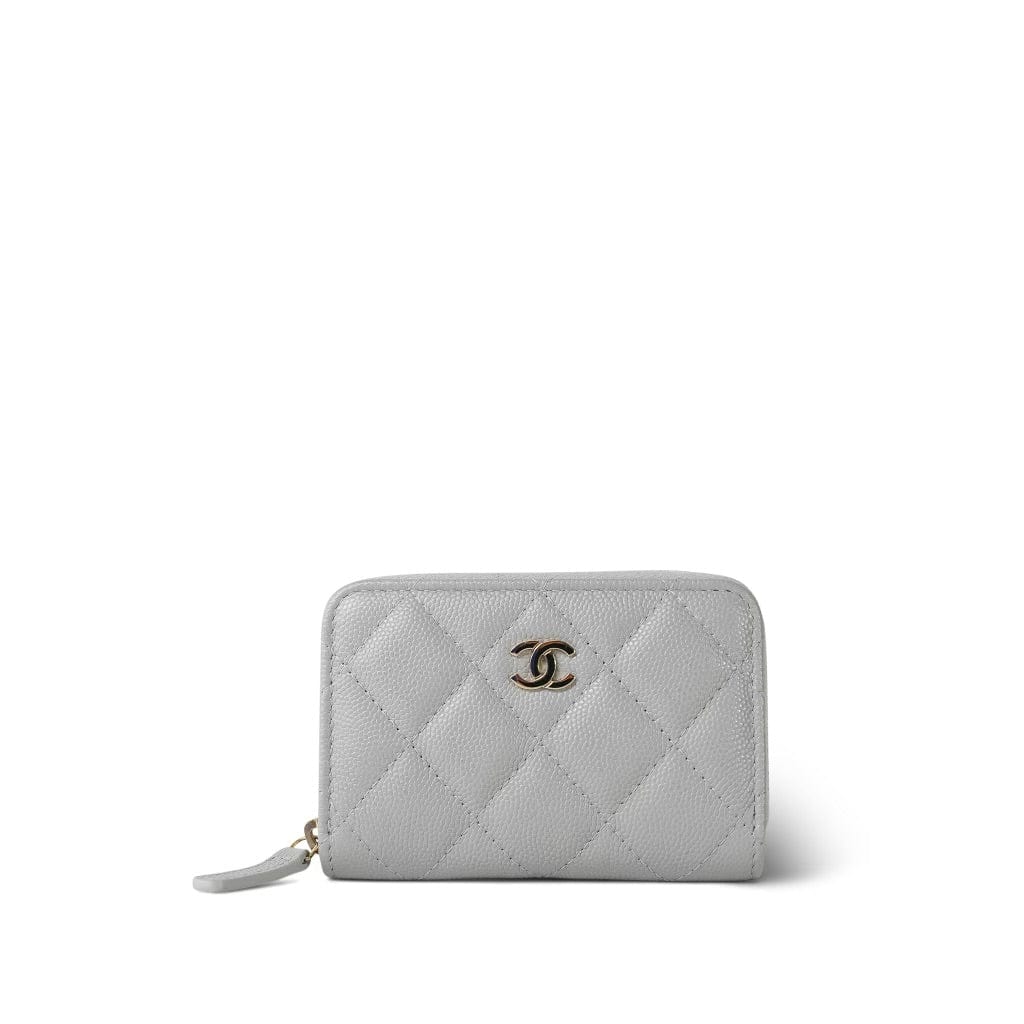 21A Light Grey Caviar Quilted Zip Coin Purse