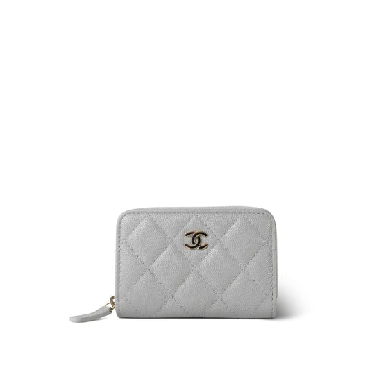 21A Light Grey Caviar Quilted Zip Coin Purse