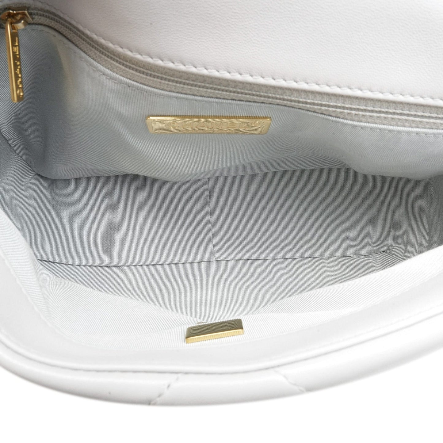 21A Light Grey Lambskin Quilted 19 Flap Small Mixed Hardware