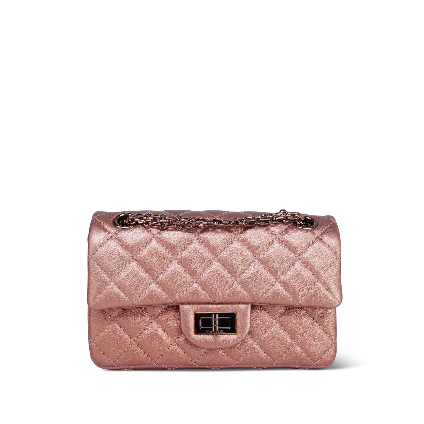 21A Rose Gold Grained Calfskin Quilted Mini Reissue 2.55 Flap Bag