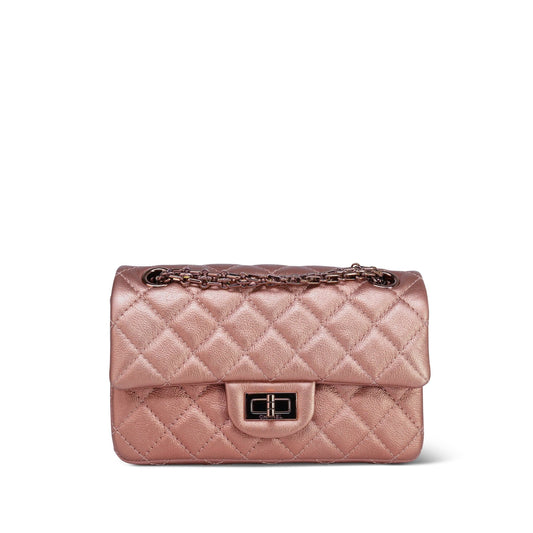 21A Rose Gold Grained Calfskin Quilted Mini Reissue 2.55 Flap Bag