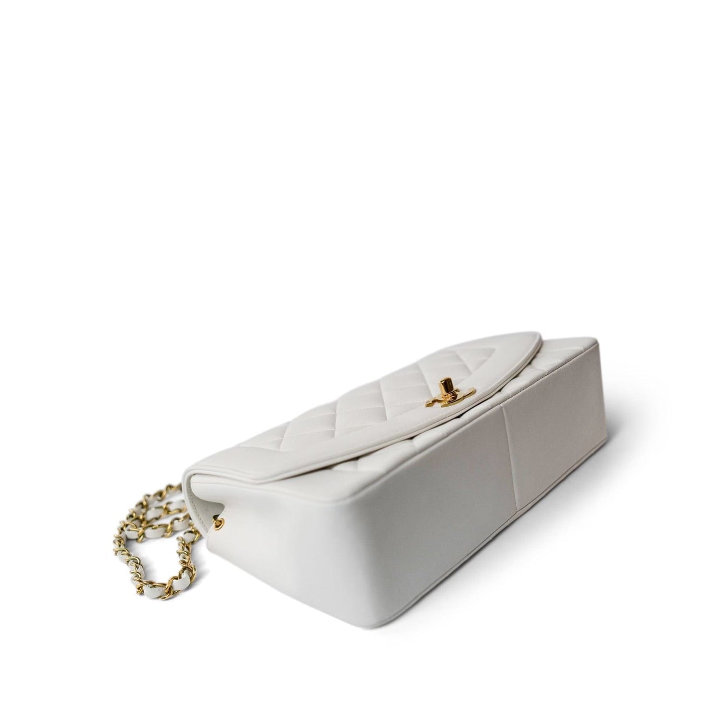 Vintage White Lambskin Quilted Diana Flap Medium GHW