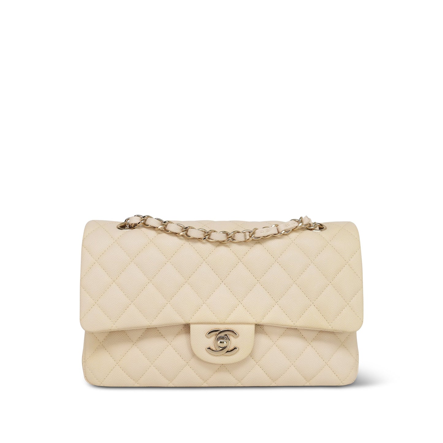 20C Beige/Ivory Caviar Quilted Classic Flap Medium LGHW