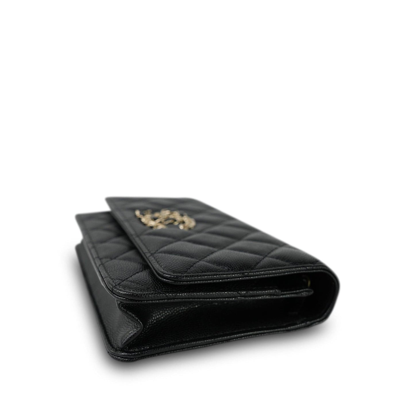 20K Black Caviar Quilted Wallet on Chain French New Wave Chain CC WOC Light Gold hardware